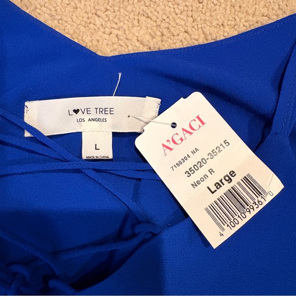 Love Tree Cobalt Blue Double Layer Sheer Strappy Tank Top NEW Womens Large Gift - Picture 4 of 9